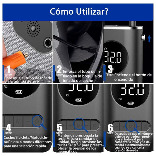 Mini Compresor Inflador Portátil – 4 Modos, Auto-Stop y USB-C