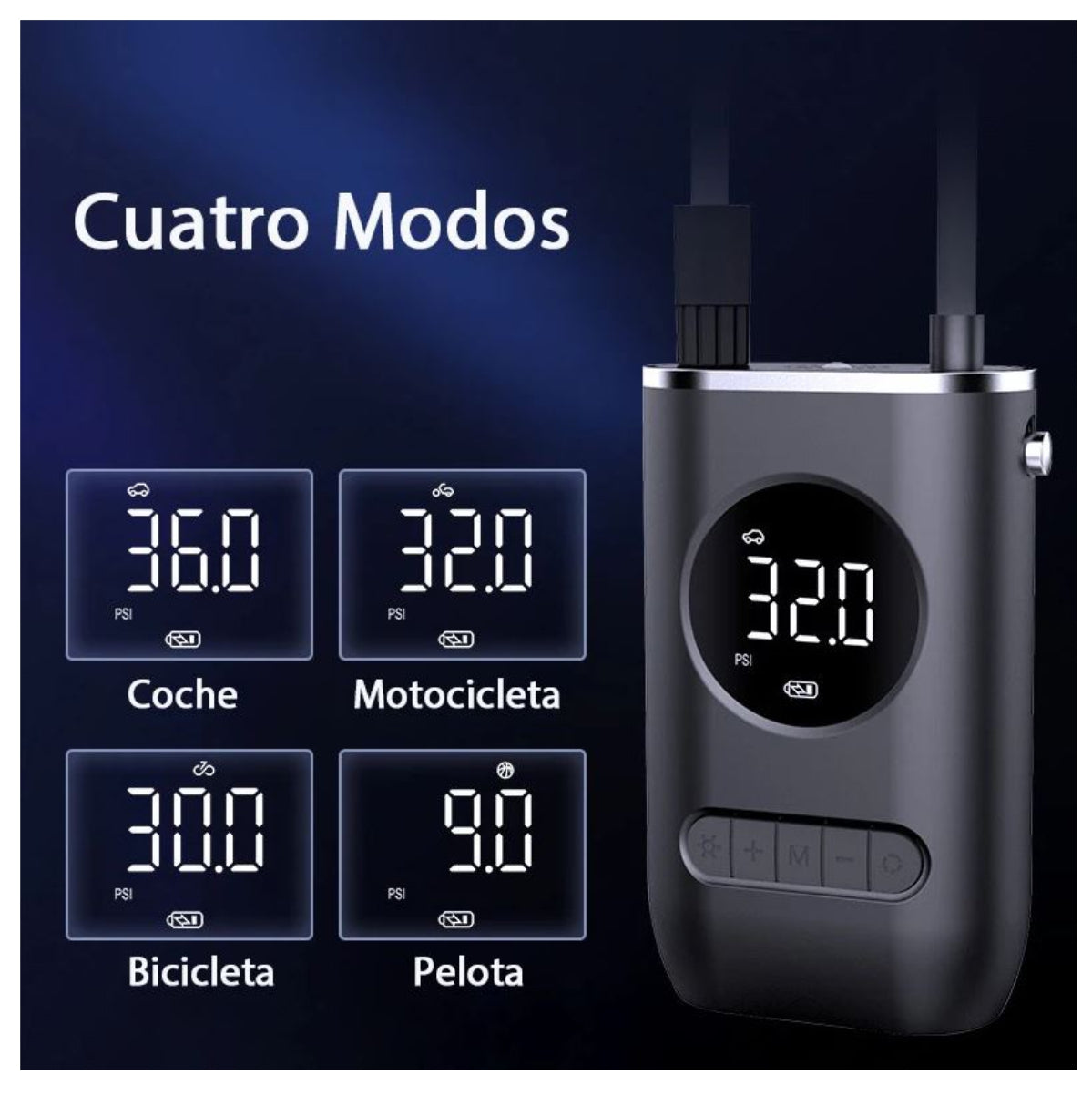 Mini Compresor Inflador Portátil – 4 Modos, Auto-Stop y USB-C