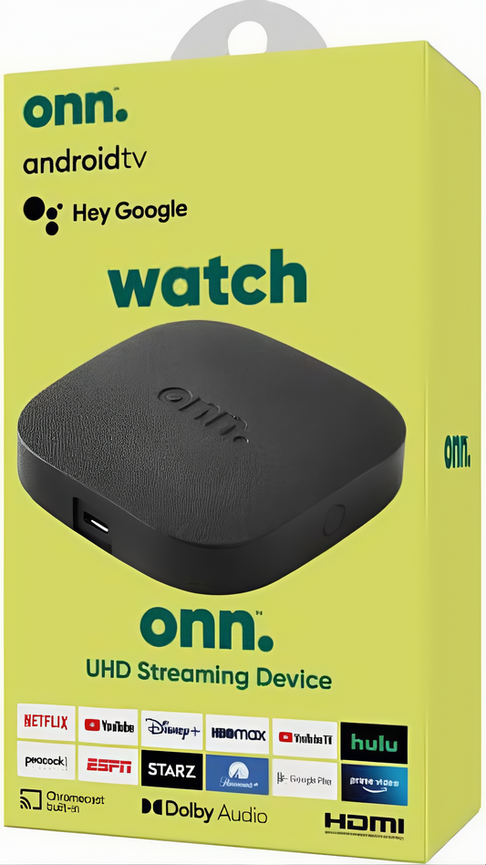 onn Android TV 4K UHD - PROGRAMADO - Dispositivo de transmisión con control remoto por voz y cable HDMI